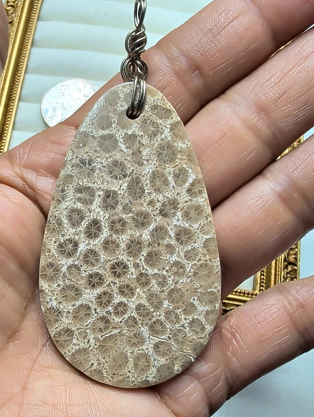 Fossil Coral Teardrop Gemstone Pendant 67mm